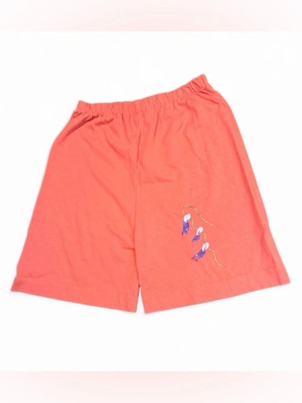 Vtg 80s LA Fancy Puff Paint Floral Shorts Set Peach OS Co-ord Retro Kidcore